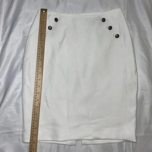 White House Black Market Skirt Double Rows Button Woven Fabric White Women’s 0 - Picture 7 of 13